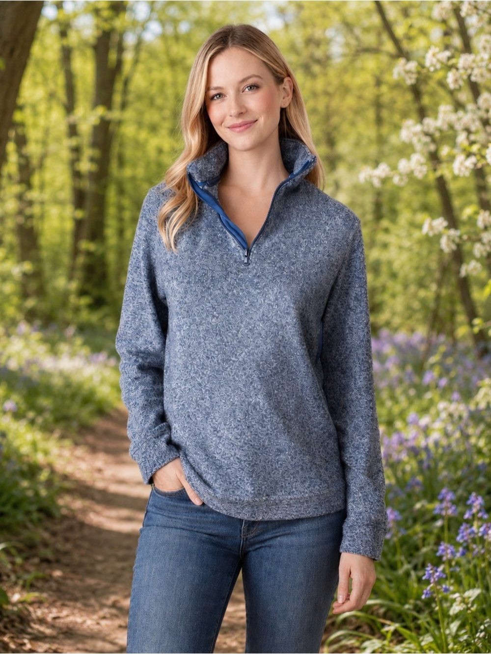 Old Navy Heathered Blue Zipped -Neck Sweater. PTP 20